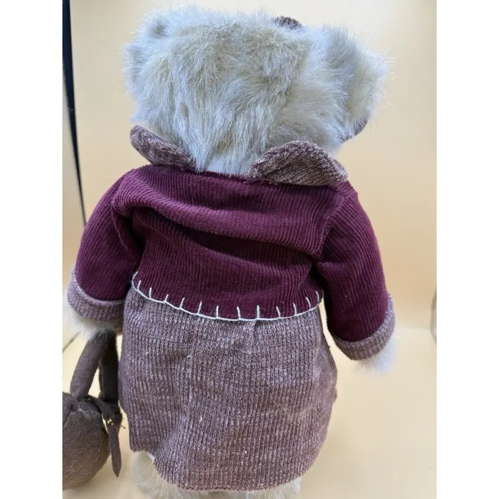 Vintage Plush Teddy Bear Burgundy Jacket Pink Dress Bow Purse 11” Stuffed Animal